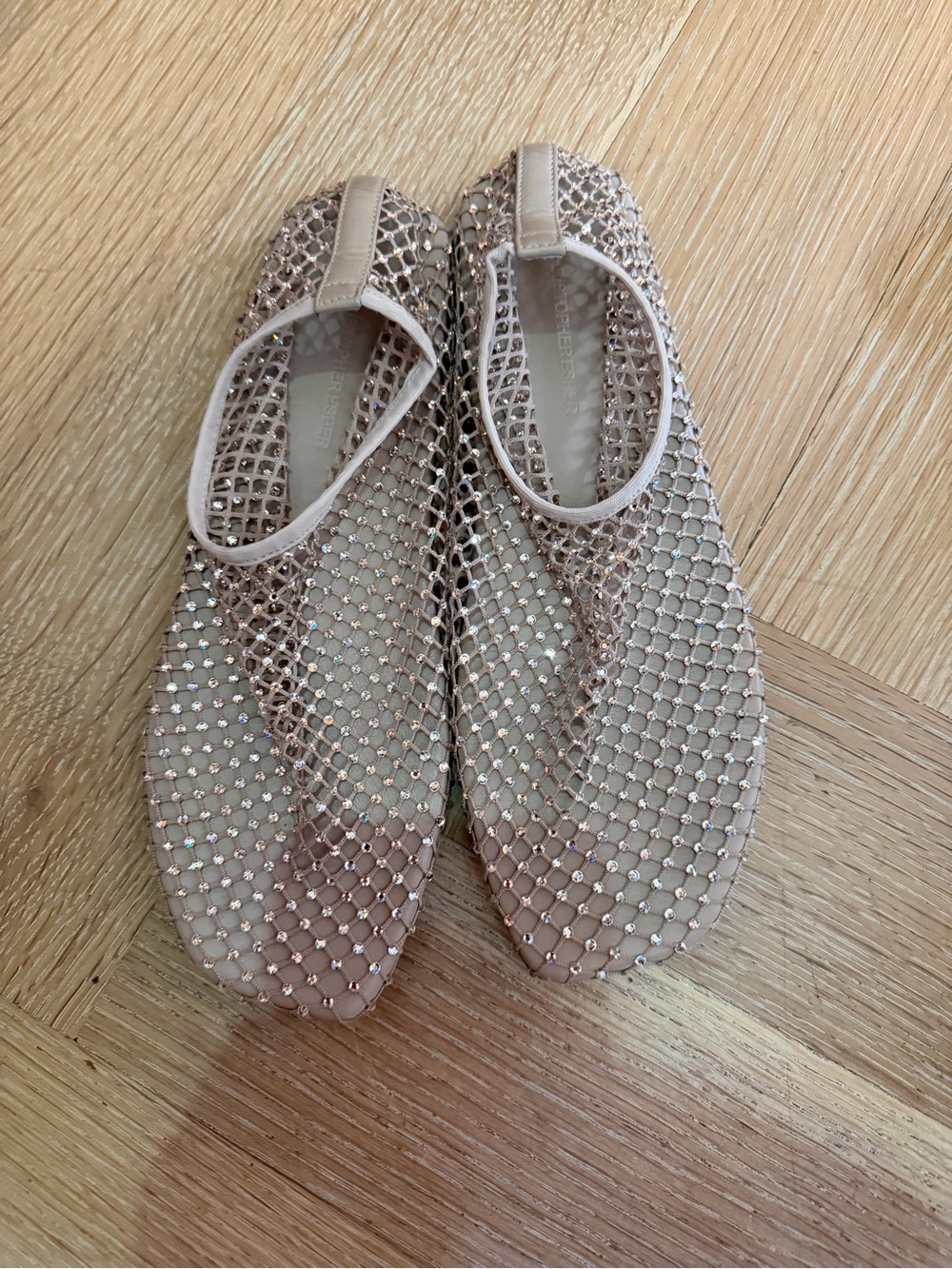 Christopher Esber Rose Gold Crystal Mesh Ballet Flats
